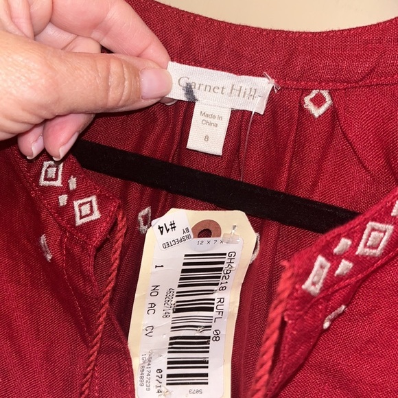 Garnet Hill burgundy sheath dress, embroidered with pockets 100% linen, NWT SZ8 - Picture 7 of 10